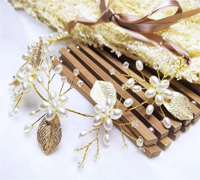 Wedding Headdress Floral Elegant Hair Pearl Hairpin Hair Accessories for Bride Crystal Crown