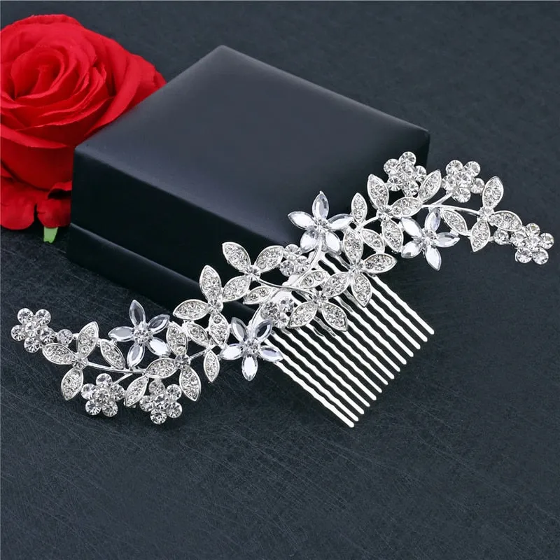 Wedding Headdress Floral Elegant Hair Pearl Hairpin Hair Accessories for Bride Crystal Crown
