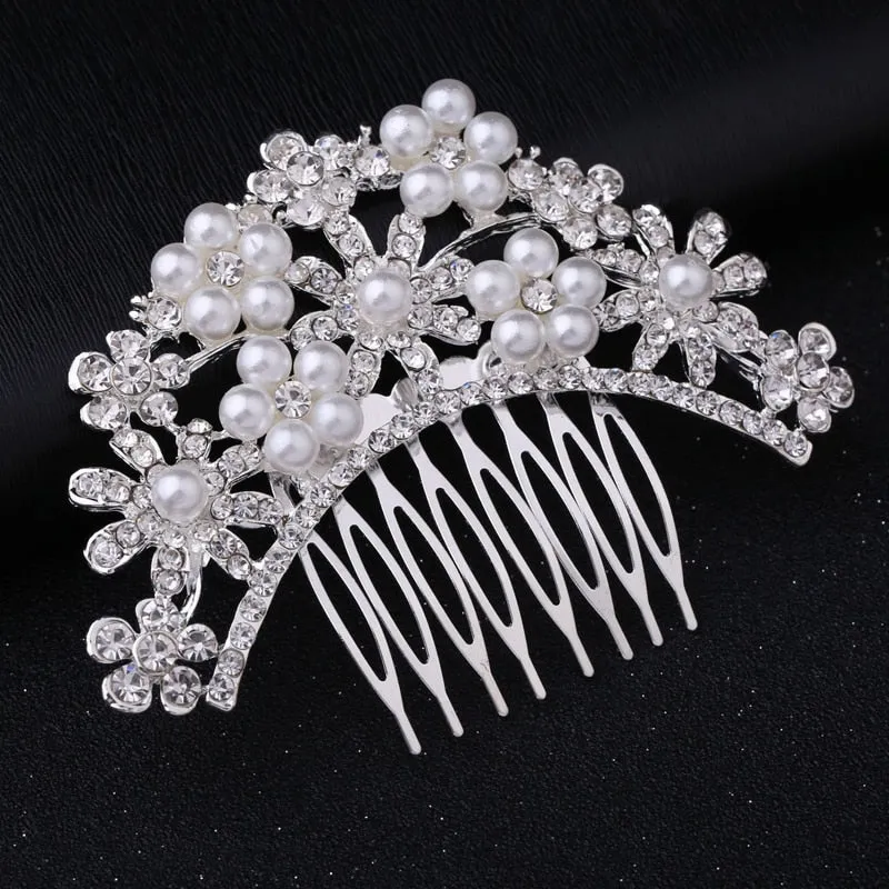 Wedding Headdress Floral Elegant Hair Pearl Hairpin Hair Accessories for Bride Crystal Crown