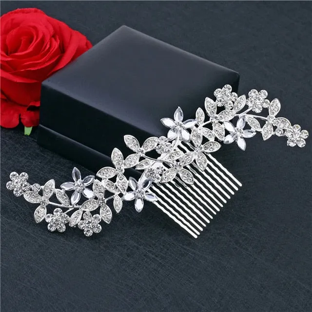 Wedding Headdress Floral Elegant Hair Pearl Hairpin Hair Accessories for Bride Crystal Crown