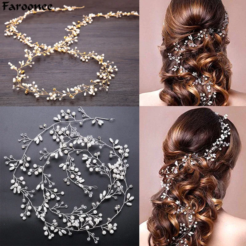 Wedding Headdress Floral Elegant Hair Pearl Hairpin Hair Accessories for Bride Crystal Crown