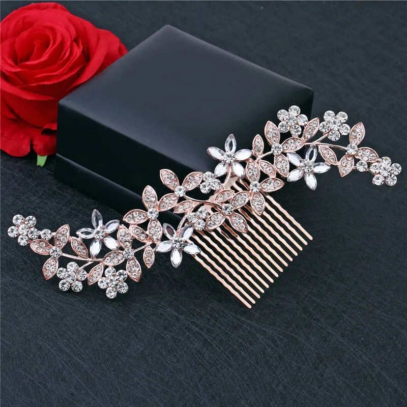 Wedding Headdress Floral Elegant Hair Pearl Hairpin Hair Accessories for Bride Crystal Crown