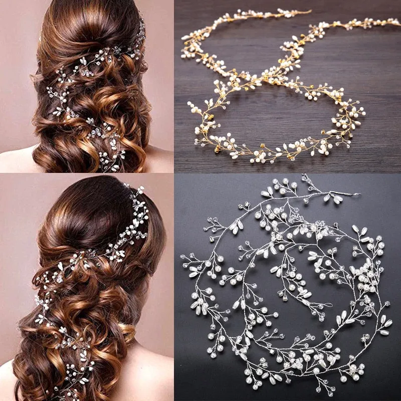 Wedding Headdress Floral Elegant Hair Pearl Hairpin Hair Accessories for Bride Crystal Crown