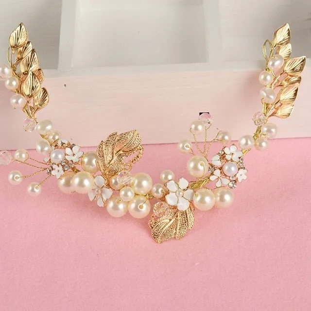 Wedding Headdress Floral Elegant Hair Pearl Hairpin Hair Accessories for Bride Crystal Crown