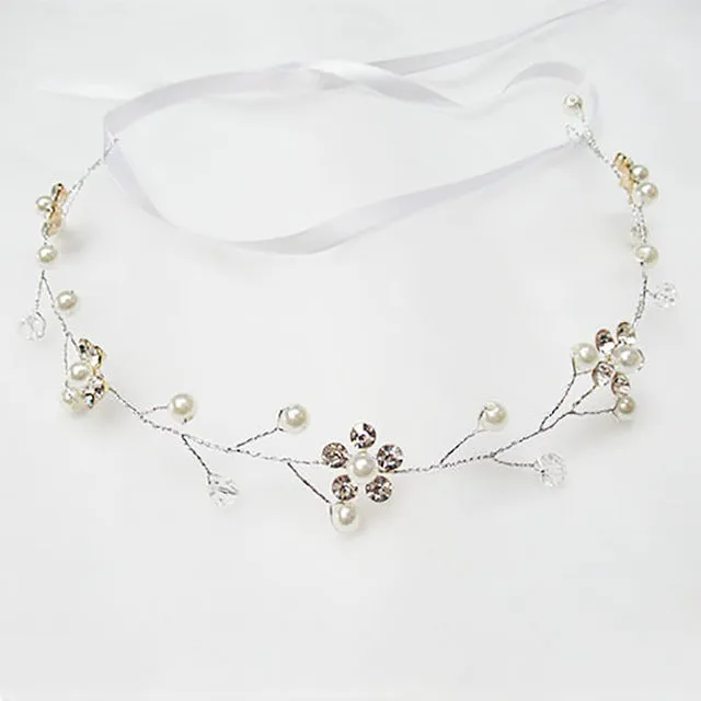 Wedding Headdress Floral Elegant Hair Pearl Hairpin Hair Accessories for Bride Crystal Crown