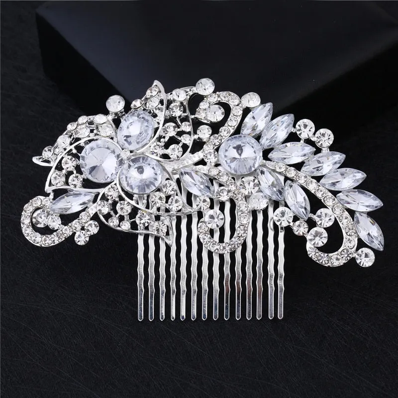 Wedding Headdress Floral Elegant Hair Pearl Hairpin Hair Accessories for Bride Crystal Crown