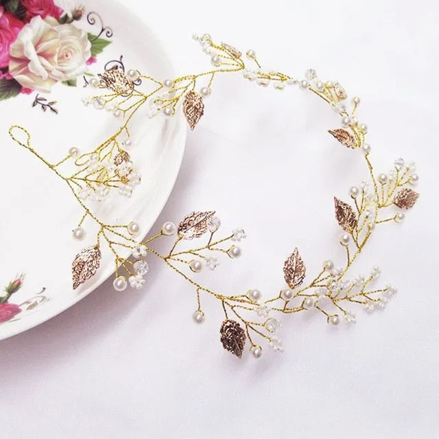 Wedding Headdress Floral Elegant Hair Pearl Hairpin Hair Accessories for Bride Crystal Crown