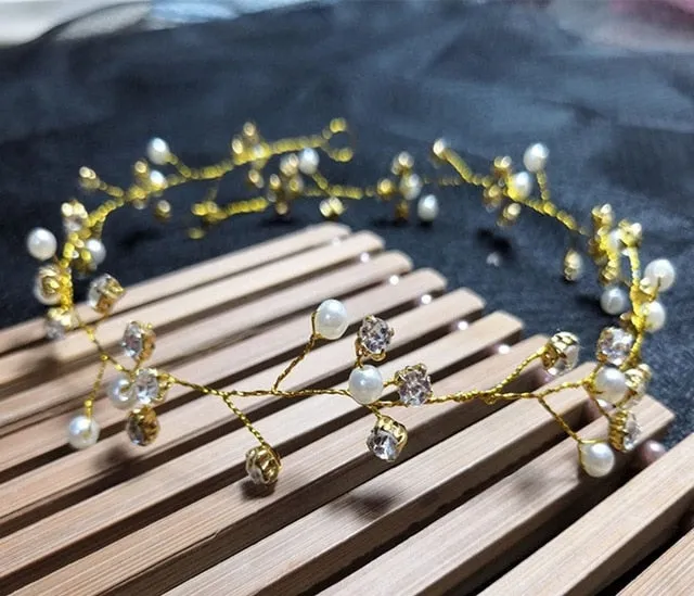 Wedding Headdress Floral Elegant Hair Pearl Hairpin Hair Accessories for Bride Crystal Crown