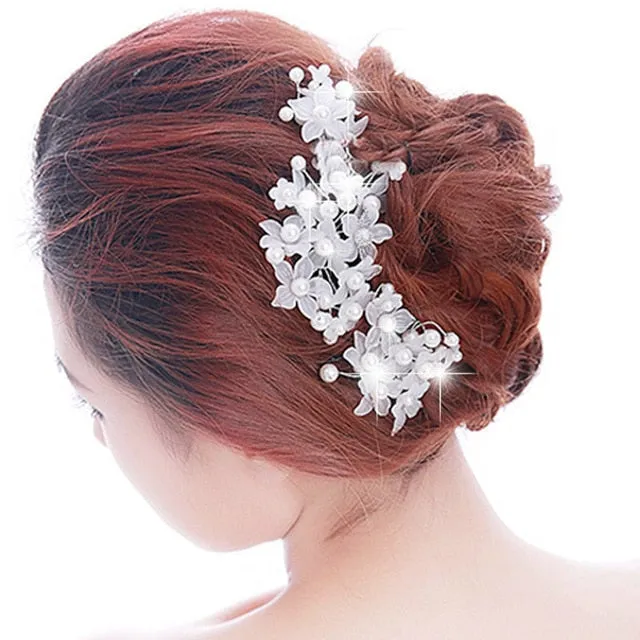 Wedding Headdress Floral Elegant Hair Pearl Hairpin Hair Accessories for Bride Crystal Crown