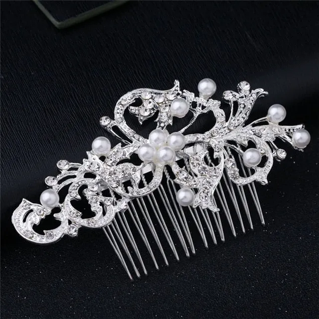 Wedding Headdress Floral Elegant Hair Pearl Hairpin Hair Accessories for Bride Crystal Crown