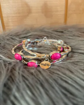 West & Co. Set of 3 Burnished Silver Bangles with Pink Ovals BR251BSPNK