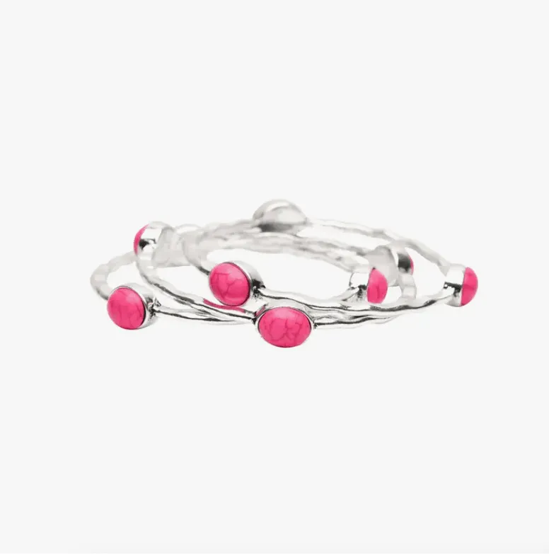 West & Co. Set of 3 Burnished Silver Bangles with Pink Ovals BR251BSPNK