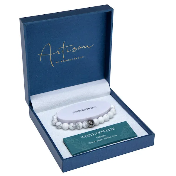 White Howlite 8mm Bead & Stainless Charm Bracelet