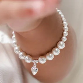 White Luster Pearl Bracelet with Silver Heart Charm