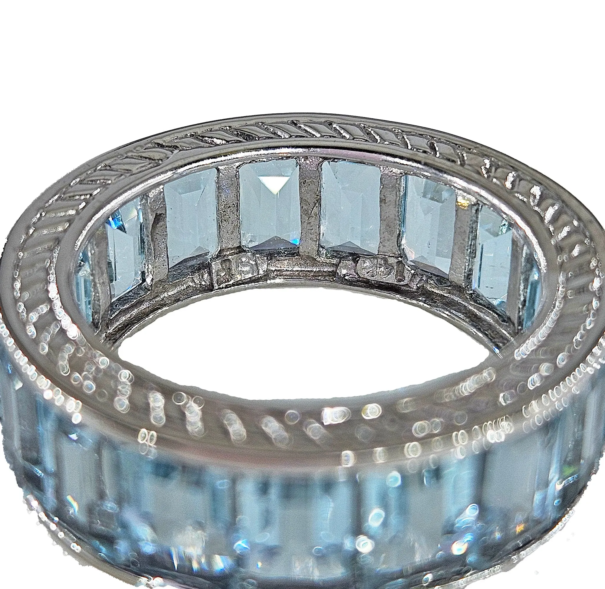 Wide Estate Eternity Aquamarine Wedding Anniversary 14K White Gold Channel Set Band Ring, size 7