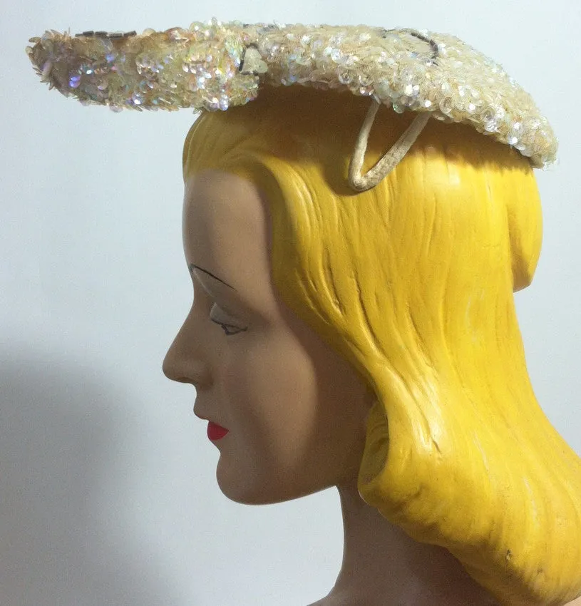 Winged Iridescent Sequin Clip On Cocktail Hat circa 1950s