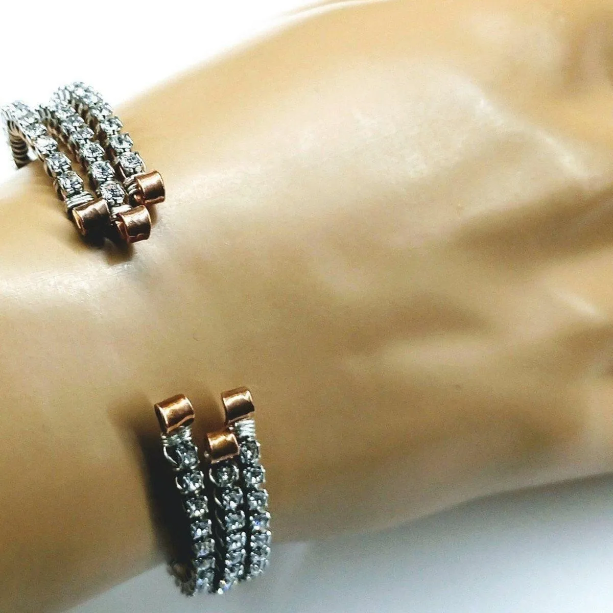 Wire Wrapped Crystal Rhinestone Tennis Bracelet Bangle