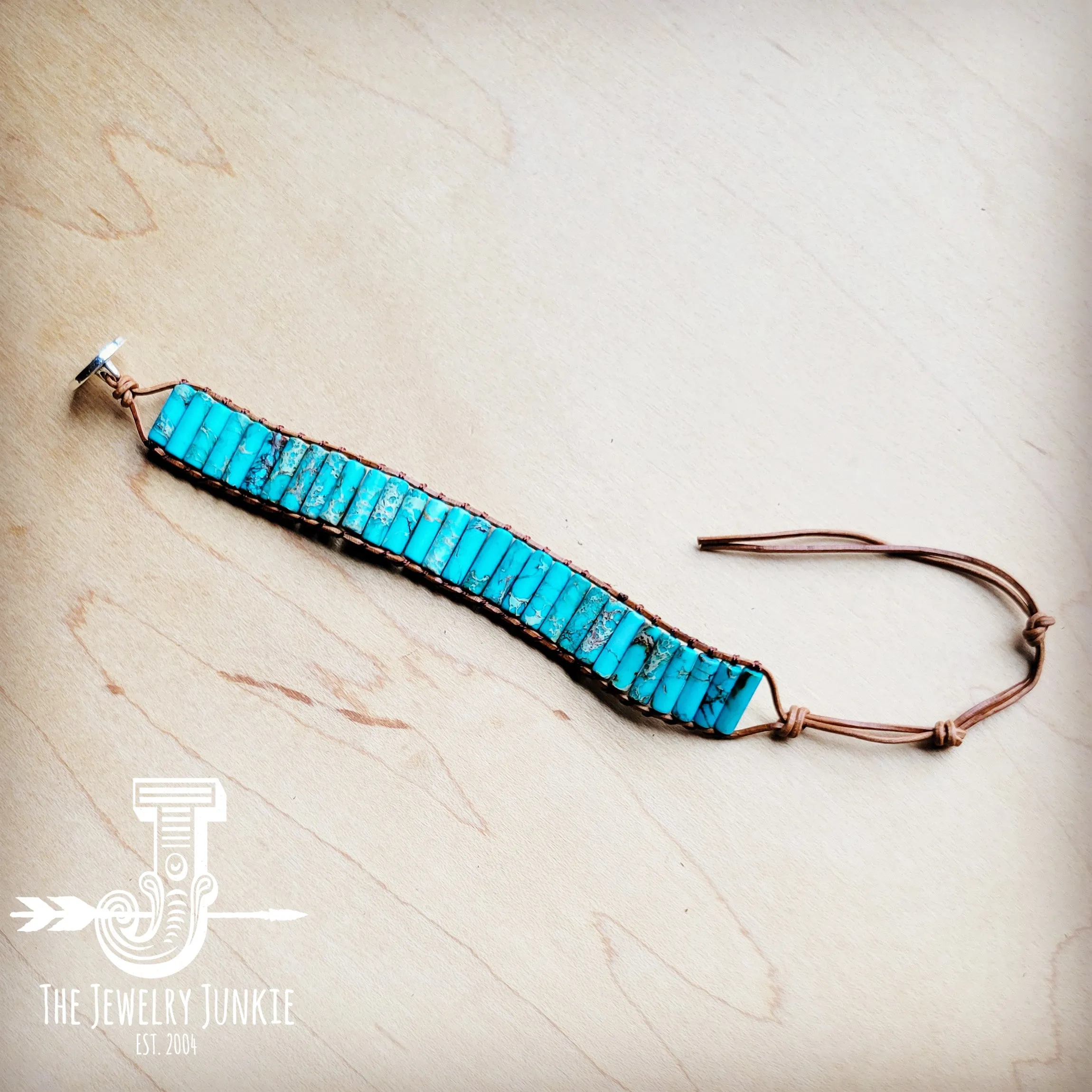 Woven Imperial Jasper Stacked Stone Bracelet-Turquoise 803t
