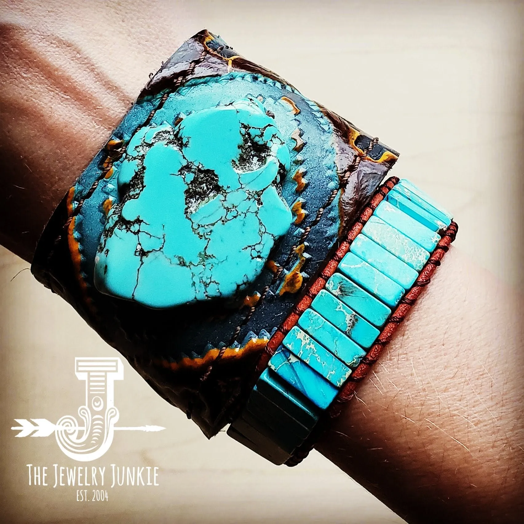 Woven Imperial Jasper Stacked Stone Bracelet-Turquoise 803t