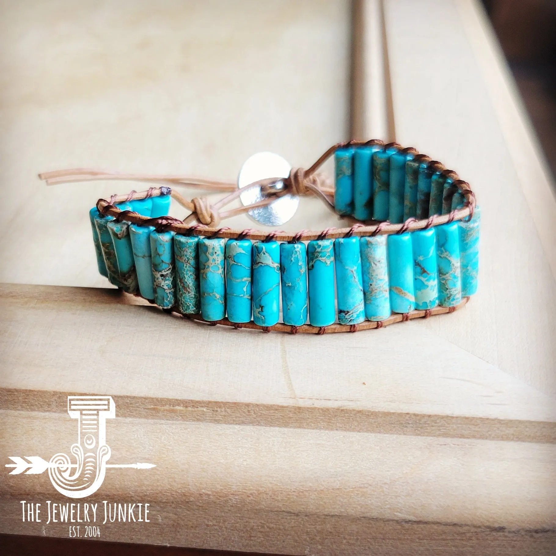 Woven Imperial Jasper Stacked Stone Bracelet-Turquoise 803t