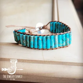 Woven Imperial Jasper Stacked Stone Bracelet-Turquoise 803t
