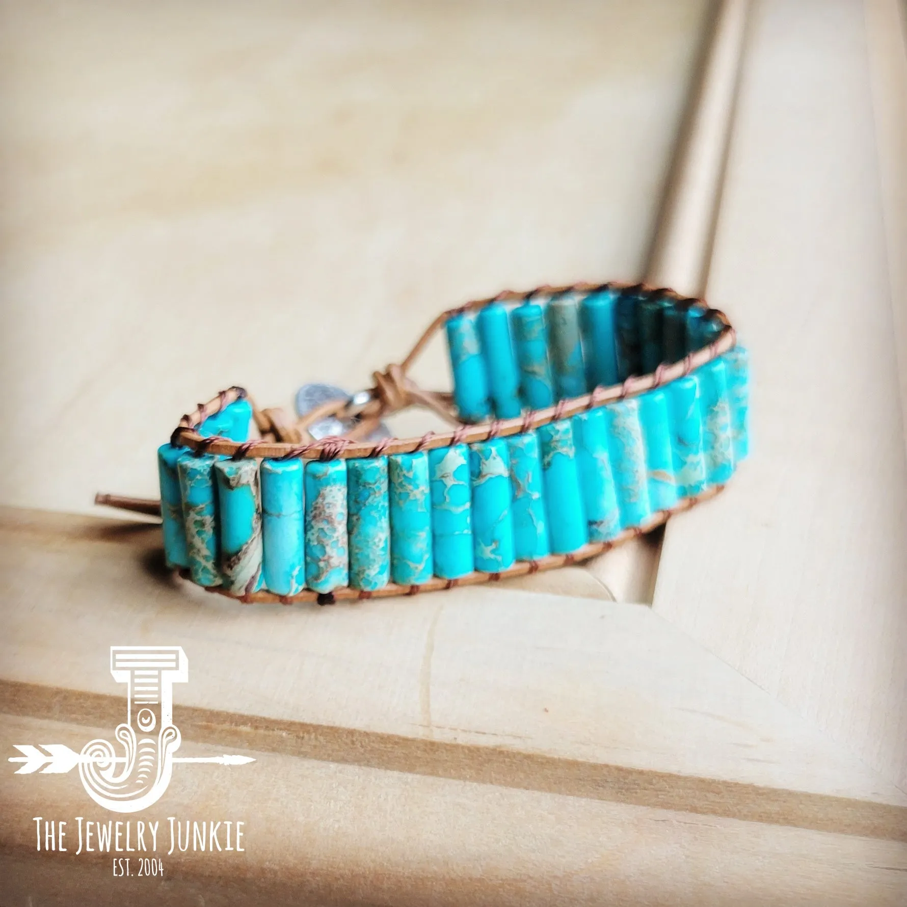 Woven Imperial Jasper Stacked Stone Bracelet-Turquoise 803t