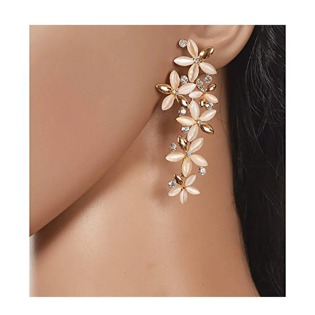 Yellow Chimes Danglers Earrings for Women Floral Design Gold Plated Opal Crystal Dangle Earrings For Women and Girls.