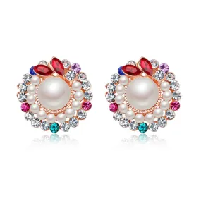 Yellow Chimes Stud Earrings for Women Cubic Zircon Multicolour White Pearl Rose Gold Plated Stud Earrings For Women