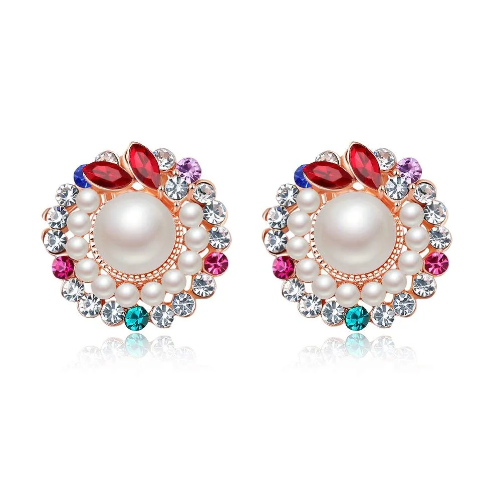 Yellow Chimes Stud Earrings for Women Cubic Zircon Multicolour White Pearl Rose Gold Plated Stud Earrings For Women