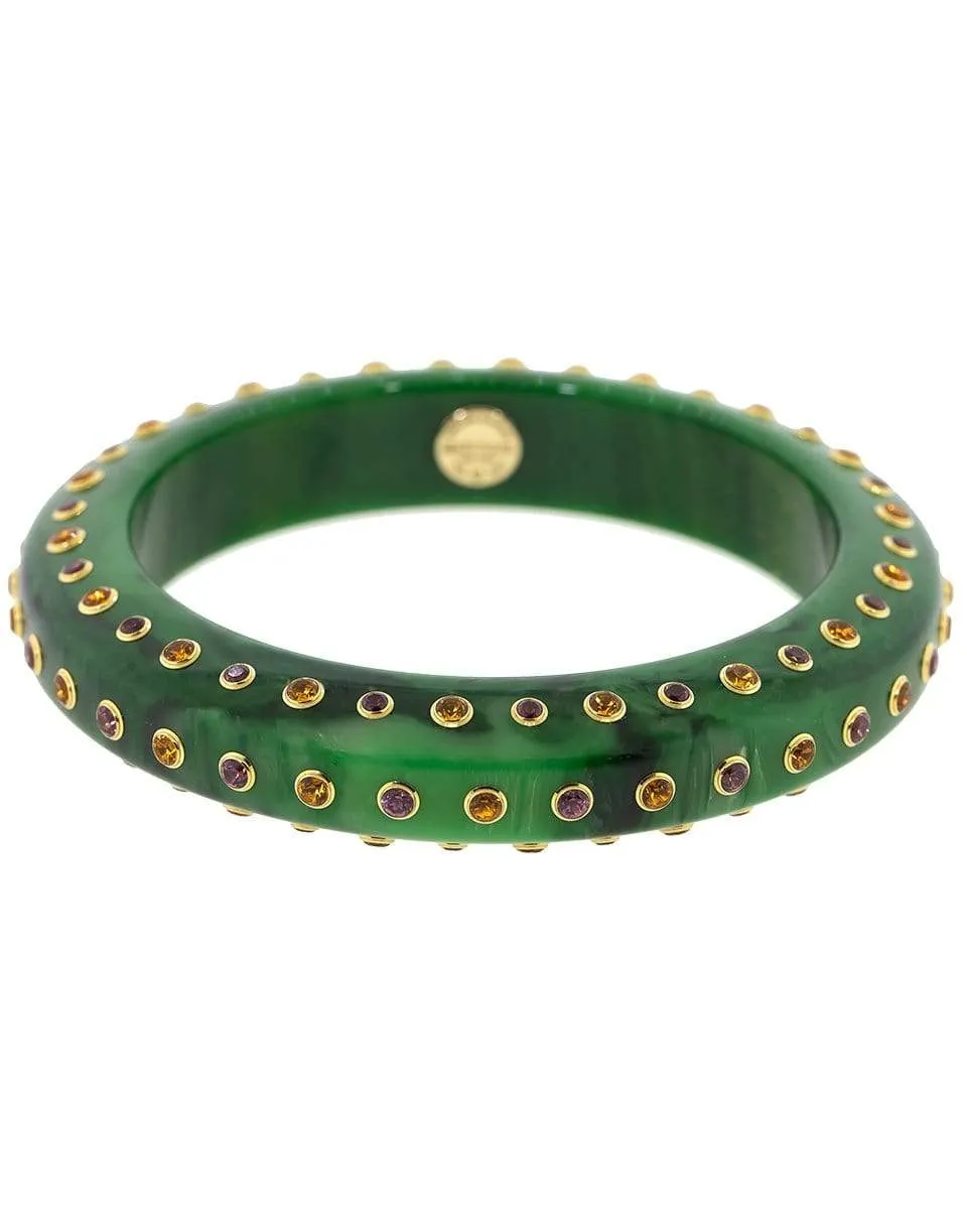Yellow Gold Green Citrine and Garnet Bakelite Bangle
