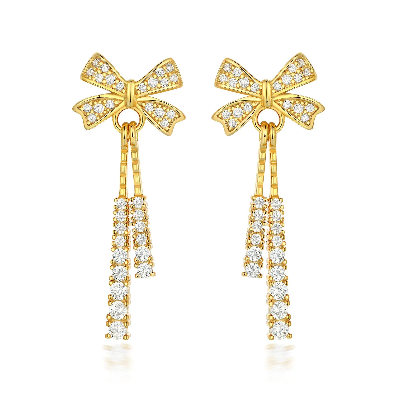 Zircon Bow Tassel Silver Drop Earrings for Women