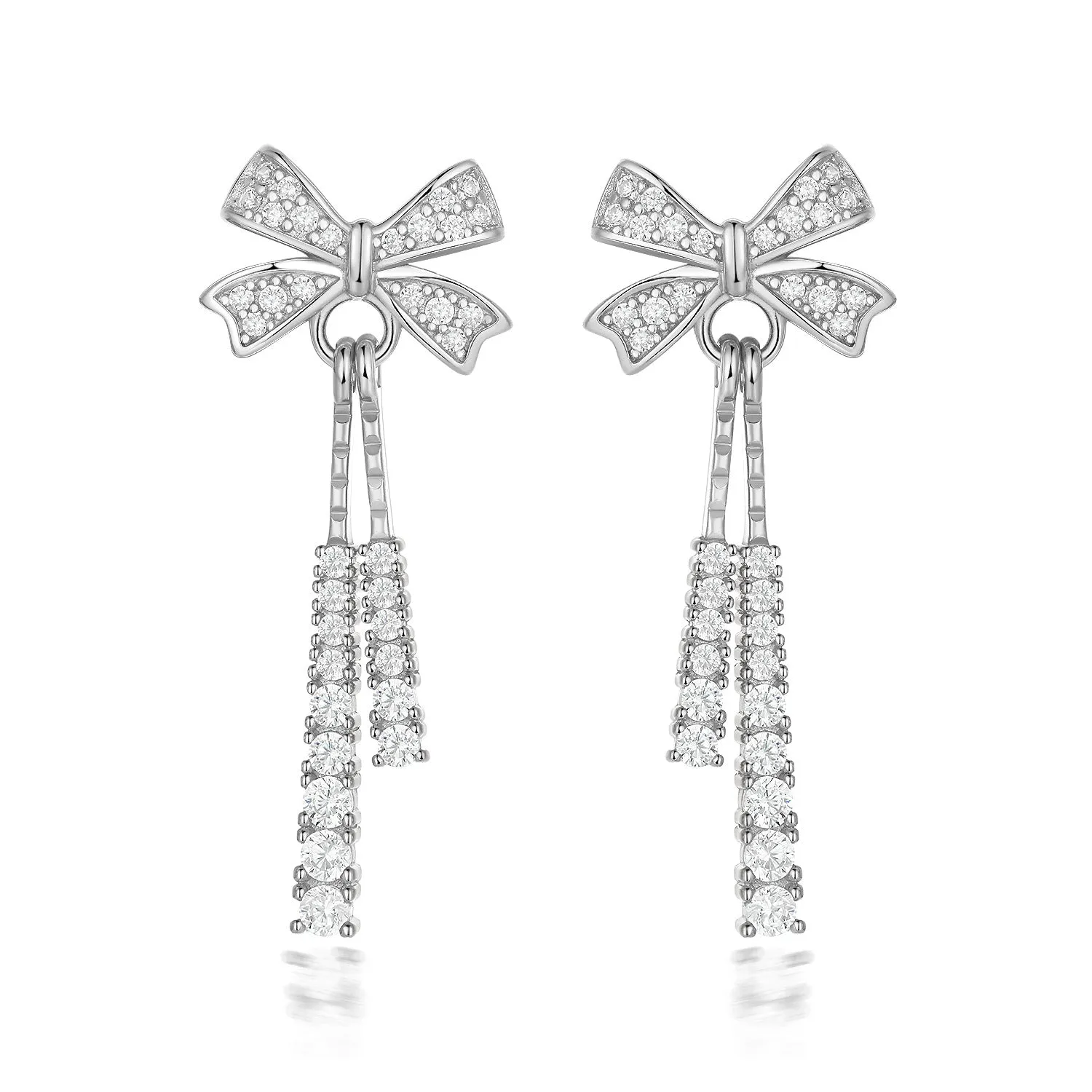 Zircon Bow Tassel Silver Drop Earrings for Women