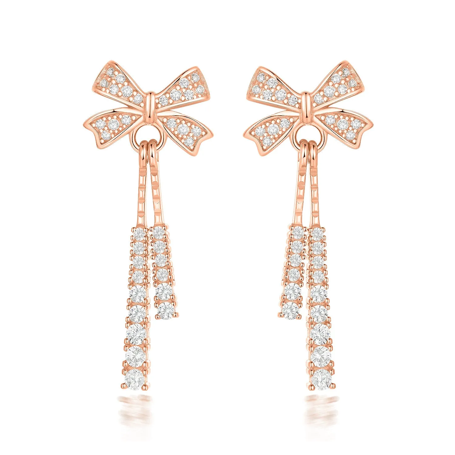 Zircon Bow Tassel Silver Drop Earrings for Women