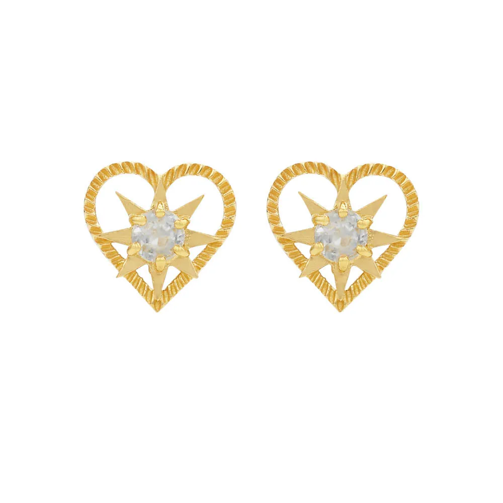 Zoe & Morgan Kind Heart Earrings - Gold Plated & White Zircon
